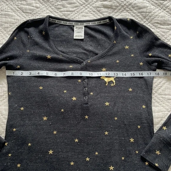 victoria's secret pink i've been good gray nightgown gold stars print Sz XS - Picture 6 of 8